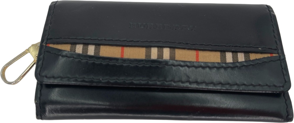 Burberry Black Leather Key Case House Check